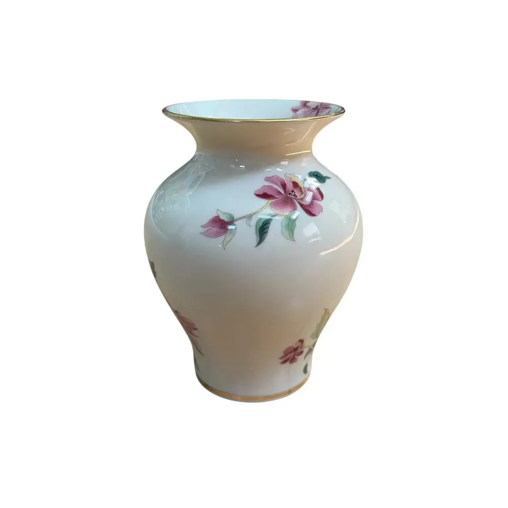 Lenox Vase Barrington Collection 1990s Floral White Pink Green Ceramic 5.75